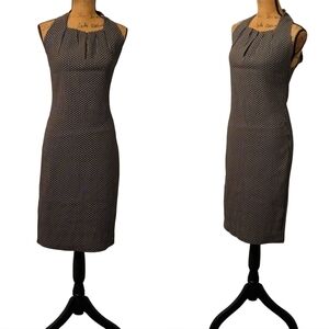 Max Studio Checkered Square Pleated Neckline Midi Dress